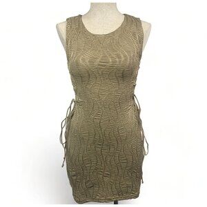 Shein Bae Gold Woven Body Con Sheath Dress Cut Out Sides With Laces Sz Med NWT